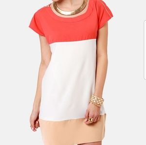 FLYING TRI-COLORS CORAL COLOR BLOCK DRESS